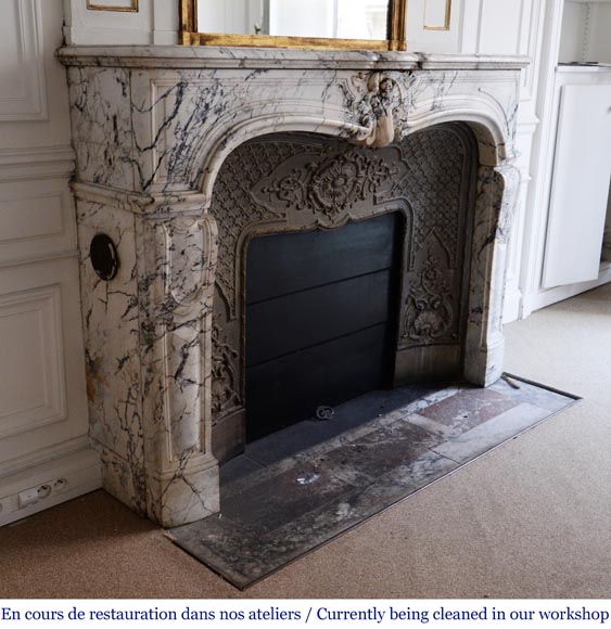 Beautiful Louis XV style mantel with small leaves in Sarravenza marble-3
