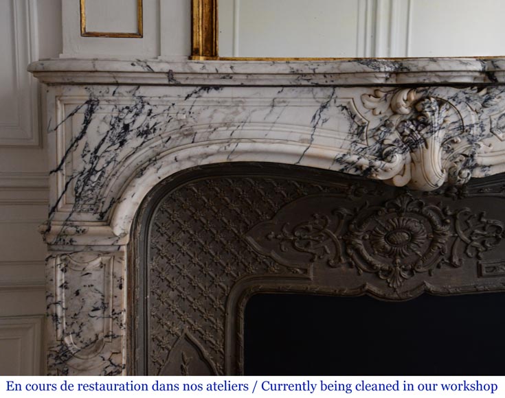 Beautiful Louis XV style mantel with small leaves in Sarravenza marble-4