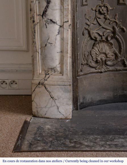 Beautiful Louis XV style mantel with small leaves in Sarravenza marble-5