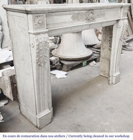 Louis XVI style fireplace decorated with a laurel wreath, in Carrara marble Louis XVI style fireplace decorated with a laurel wreath, in Carrara marble-3