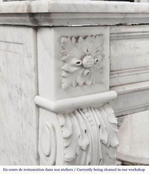 Louis XVI style fireplace decorated with a laurel wreath, in Carrara marble Louis XVI style fireplace decorated with a laurel wreath, in Carrara marble-4