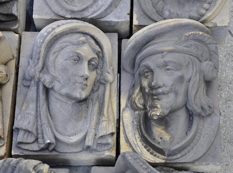 Series of sculpted face and decorative elements in Sun stone of the Ardennes, late 19th century-4