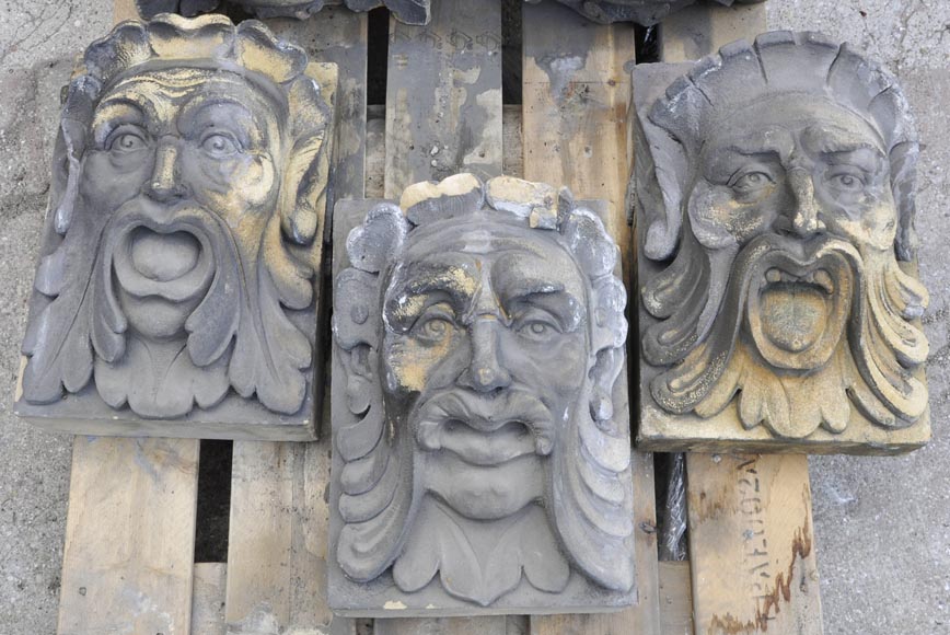 Series of sculpted face and decorative elements in Sun stone of the Ardennes, late 19th century-8