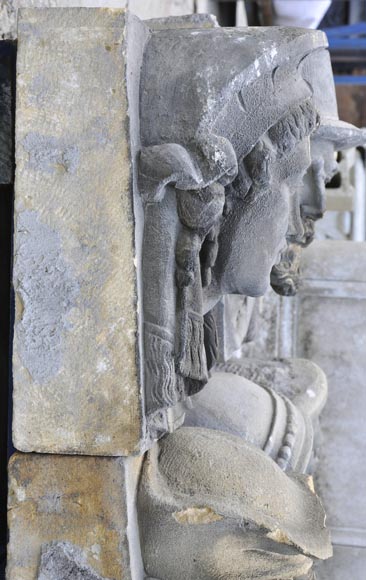 Series of sculpted face and decorative elements in Sun stone of the Ardennes, late 19th century-11