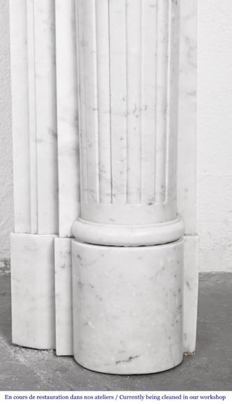 Louis XVI style fireplace in Carrara marble, with a half-column and laurel wreath-11