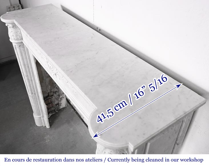 Louis XVI style fireplace in Carrara marble, with a half-column and laurel wreath-12