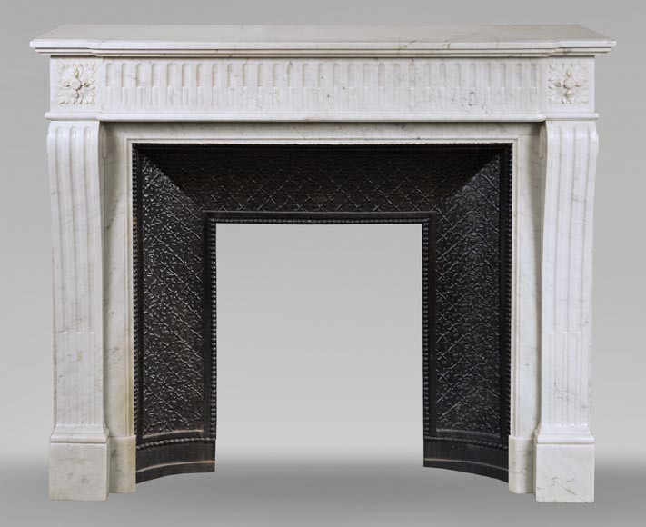 Louis XVI style mantel with carved Carrara marble jambs-0