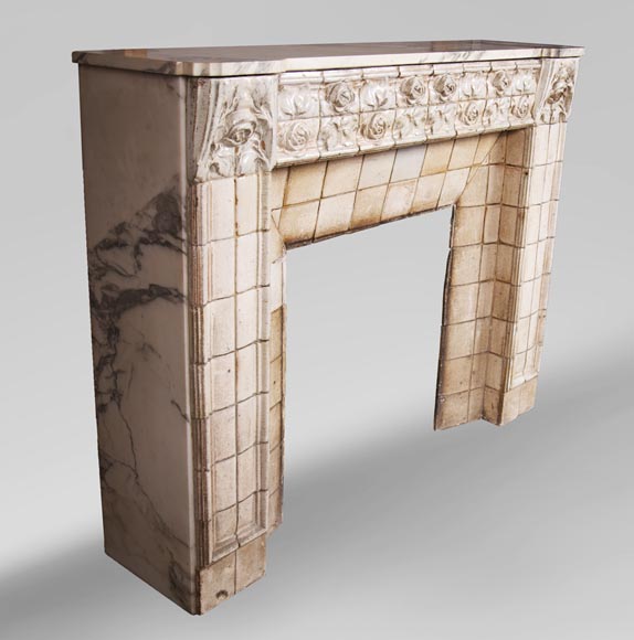 A. GENTIL and E. BOURDET (attributed to) - Antique Art Nouveau style fireplace in sandstone-2