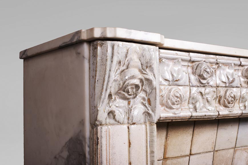 A. GENTIL and E. BOURDET (attributed to) - Antique Art Nouveau style fireplace in sandstone-3