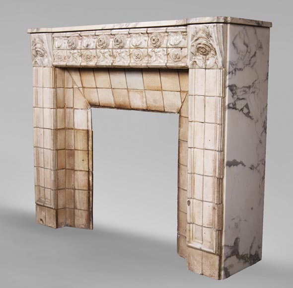 A. GENTIL and E. BOURDET (attributed to) - Antique Art Nouveau style fireplace in sandstone-5