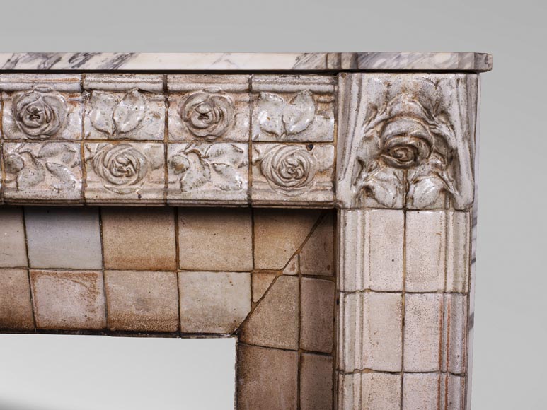 A. GENTIL and E. BOURDET (attributed to) - Antique Art Nouveau style fireplace in sandstone-6