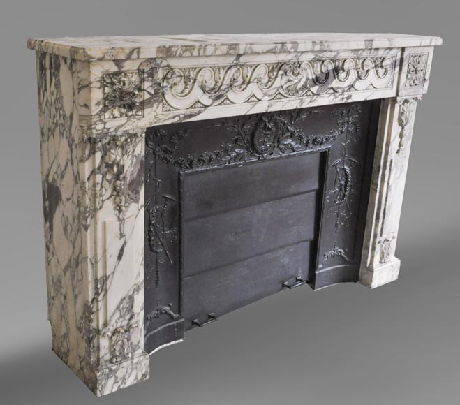 Antique Louis XVI style fireplace made out of Breche Violette marble-3