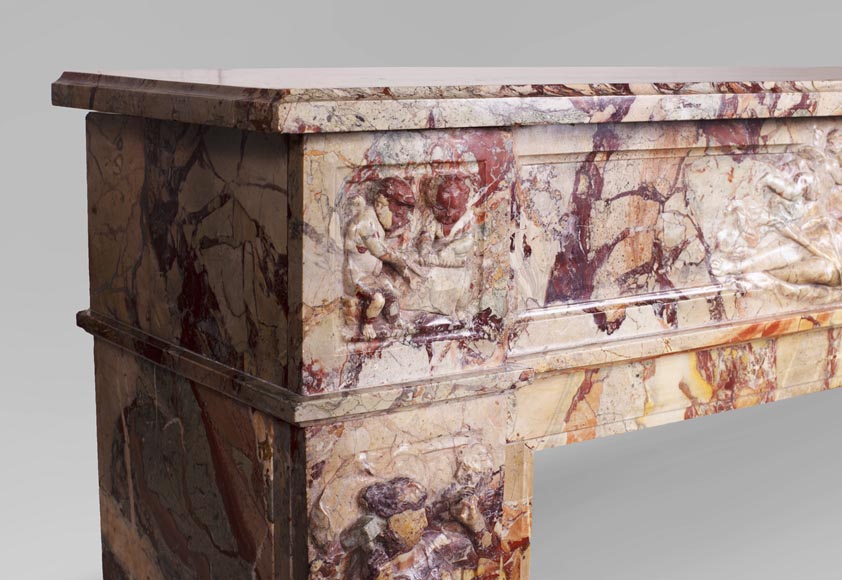 Antique neo-classical style Sarrancolin marble fireplace, richly carved on the theme of the arts-5
