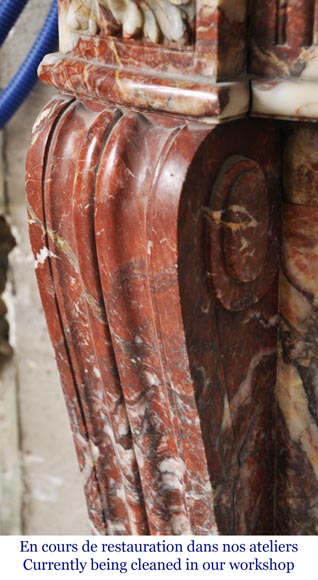 Antique Louis XVI style mantel with rudentures in red Onyx-4