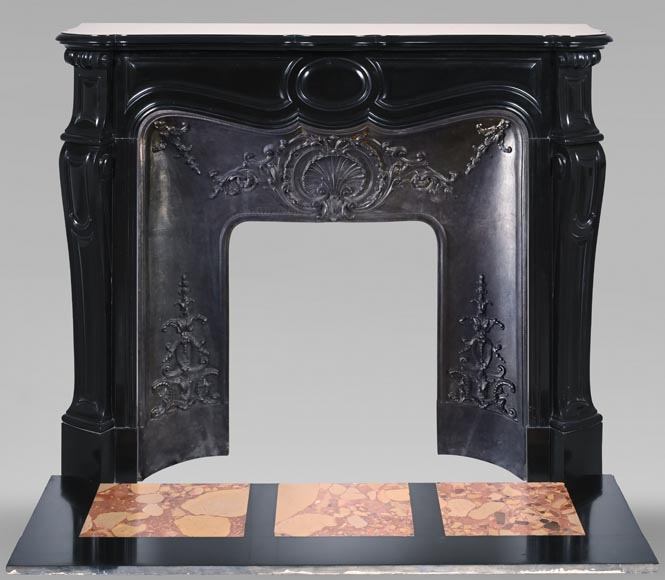 Louis XV style Pompadour mantel in black marble-0