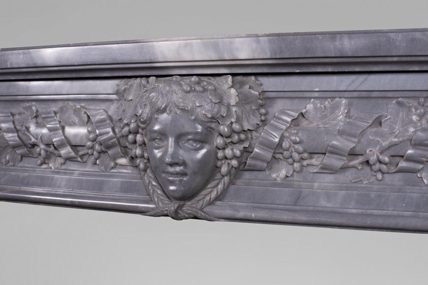 Antique Louis XVI style Bleu Turquin marble mantel with wine theme-2