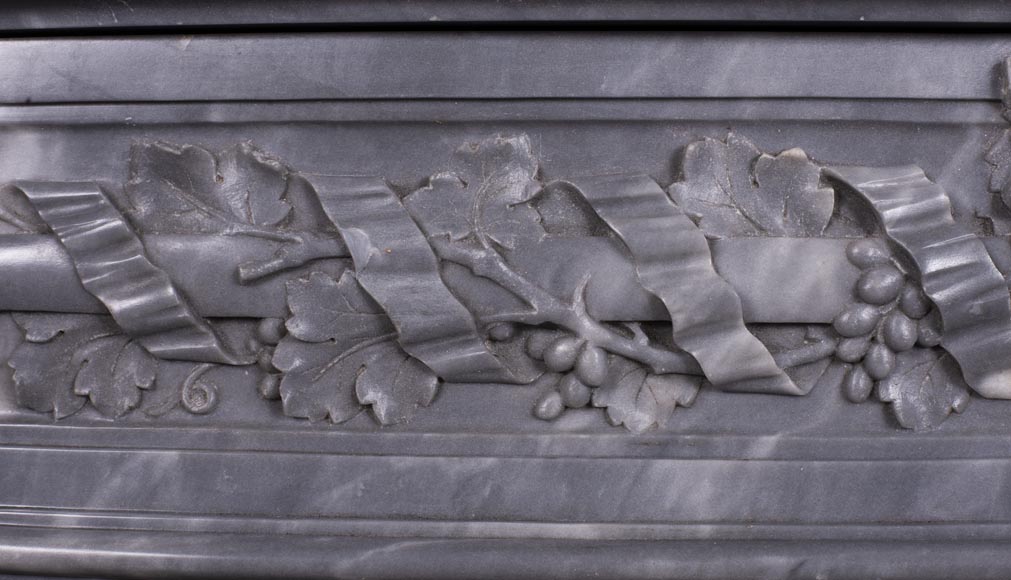 Antique Louis XVI style Bleu Turquin marble mantel with wine theme-3