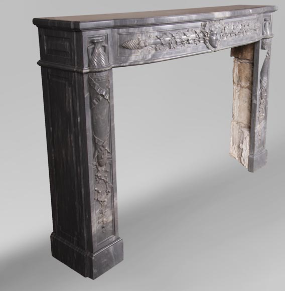 Antique Louis XVI style Bleu Turquin marble mantel with wine theme-4