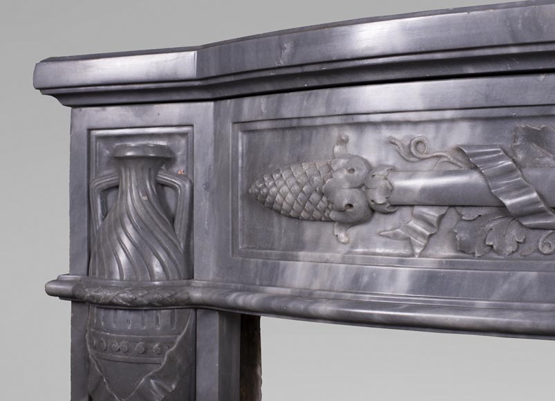 Antique Louis XVI style Bleu Turquin marble mantel with wine theme-6