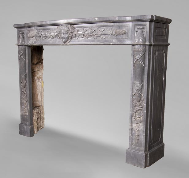 Antique Louis XVI style Bleu Turquin marble mantel with wine theme-9