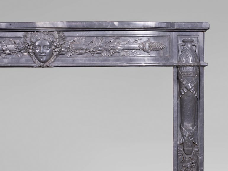 Antique Louis XVI style Bleu Turquin marble mantel with wine theme-10