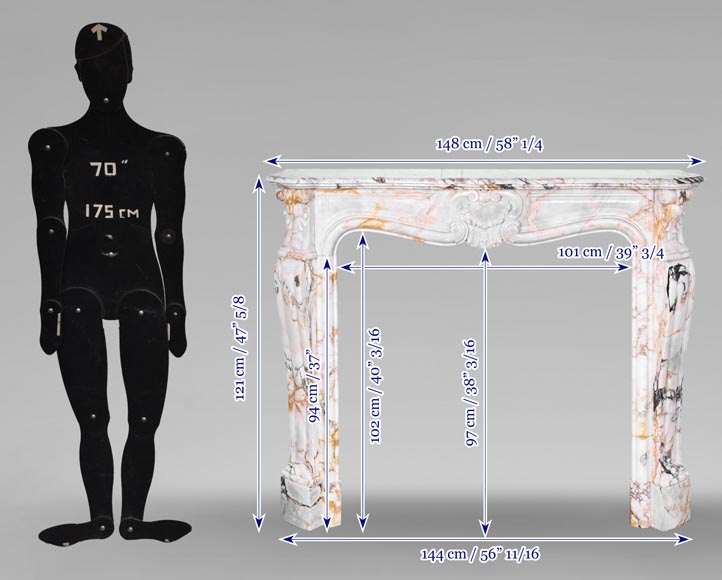 Louis XV style fireplace in Breccia Nuvolata marble-11