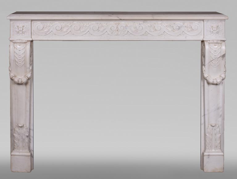 Antique Louis XVI style fireplace in statuary marble with a beautiful vitruvian frieze-0