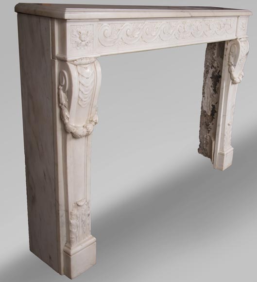 Antique Louis XVI style fireplace in statuary marble with a beautiful vitruvian frieze-3