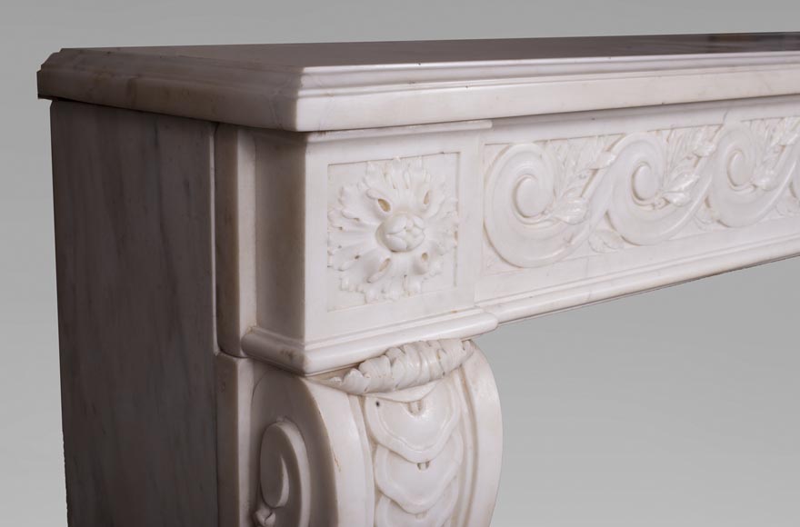 Antique Louis XVI style fireplace in statuary marble with a beautiful vitruvian frieze-4