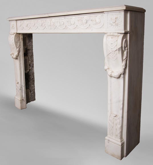 Antique Louis XVI style fireplace in statuary marble with a beautiful vitruvian frieze-7