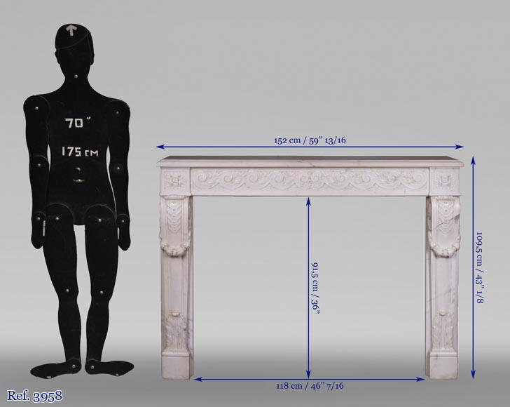 Antique Louis XVI style fireplace in statuary marble with a beautiful vitruvian frieze-12