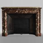 Antique Louis XIV style mantel with Bolection in Rouge du Nord marble