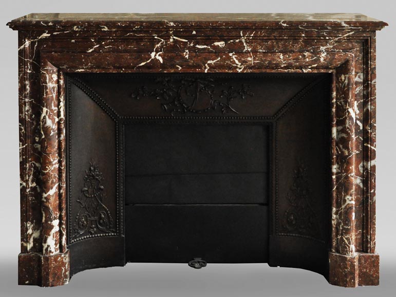 Antique Louis XIV style mantel with Bolection in Rouge du Nord marble-0