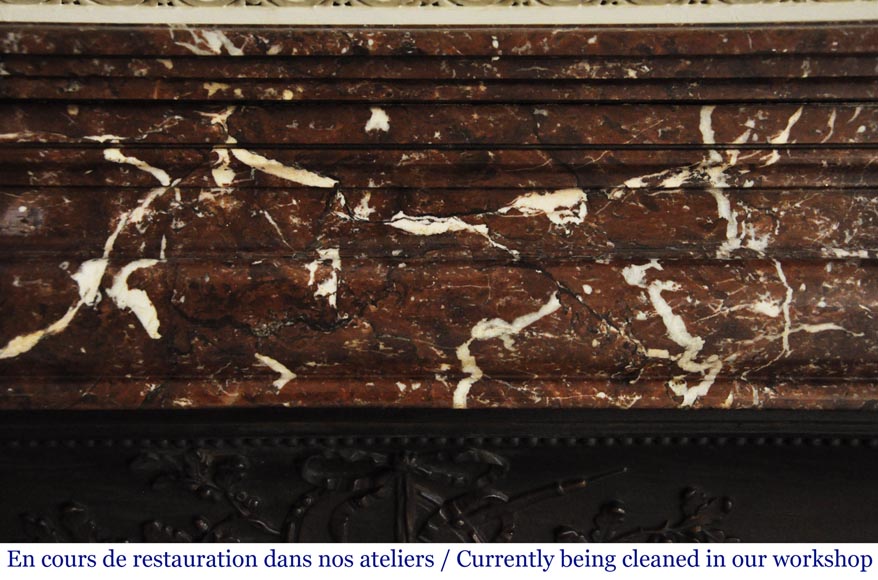 Antique Louis XIV style mantel with Bolection in Rouge du Nord marble-1