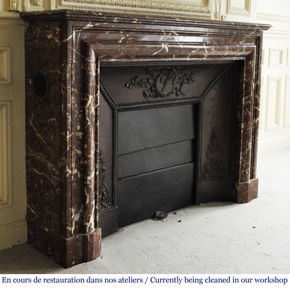 Antique Louis XIV style mantel with Bolection in Rouge du Nord marble-2