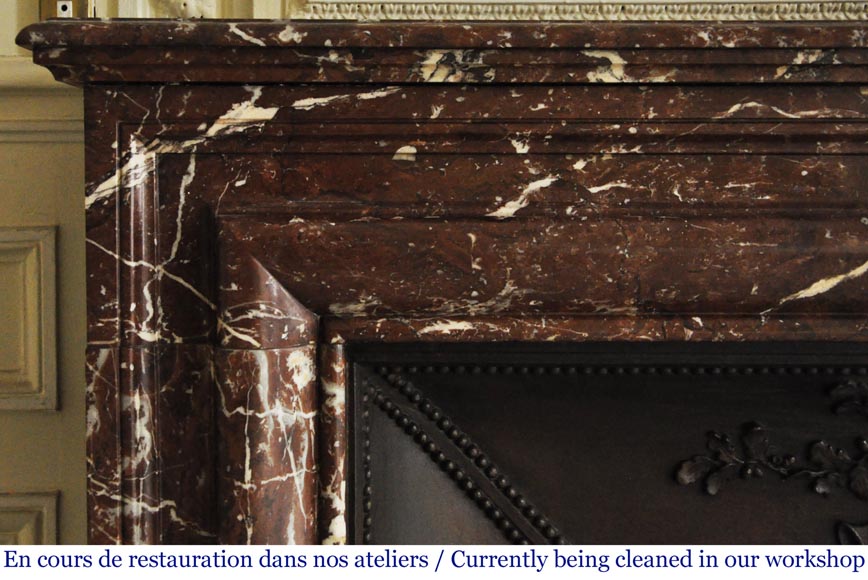 Antique Louis XIV style mantel with Bolection in Rouge du Nord marble-3