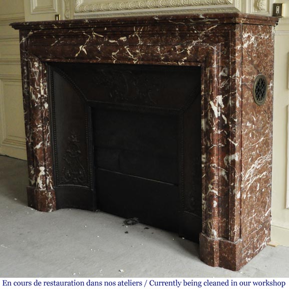 Antique Louis XIV style mantel with Bolection in Rouge du Nord marble-5