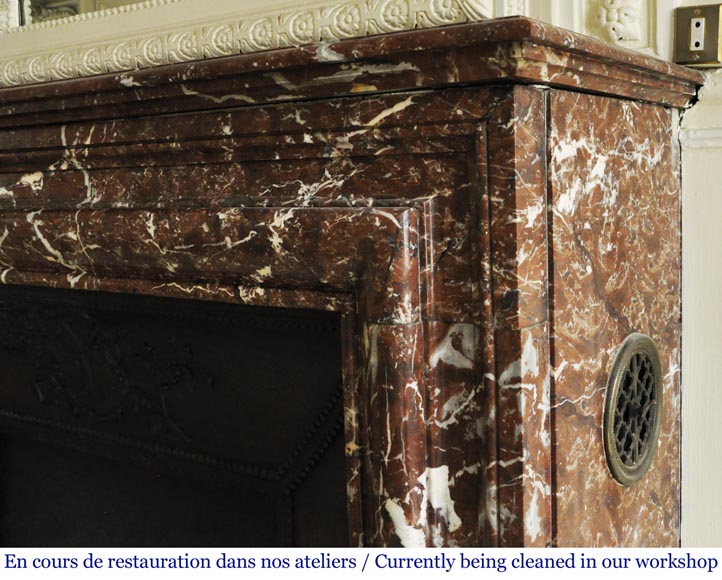 Antique Louis XIV style mantel with Bolection in Rouge du Nord marble-6