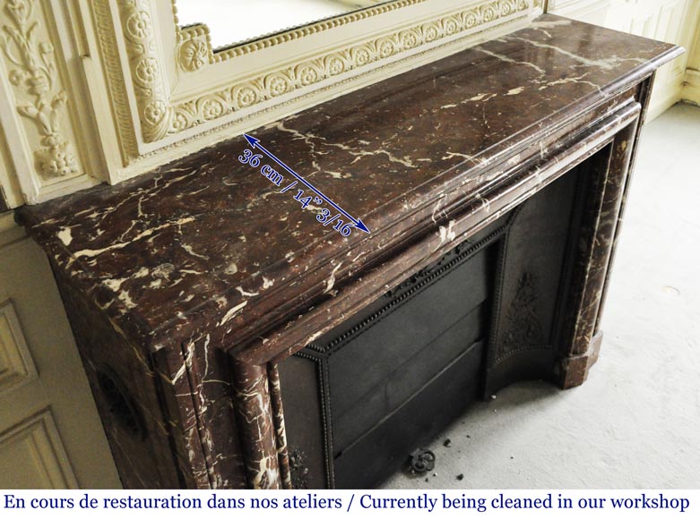 Antique Louis XIV style mantel with Bolection in Rouge du Nord marble-8