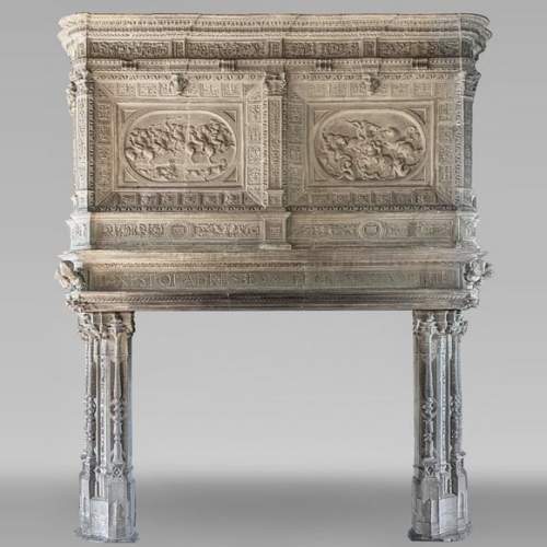 Monumental Stone Fireplace with Philippe Merlan coat of arms