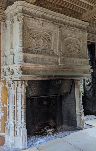 Monumental Stone Fireplace with Philippe Merlan coat of arms-5