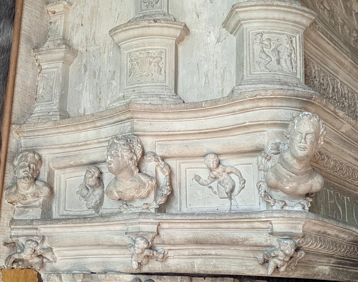 Monumental Stone Fireplace with Philippe Merlan coat of arms-6