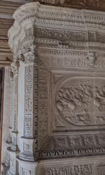 Monumental Stone Fireplace with Philippe Merlan coat of arms-8