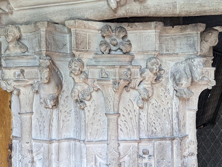 Monumental Stone Fireplace with Philippe Merlan coat of arms-9