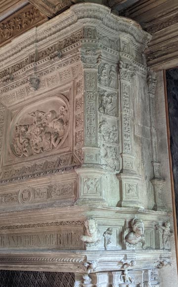 Monumental Stone Fireplace with Philippe Merlan coat of arms-12