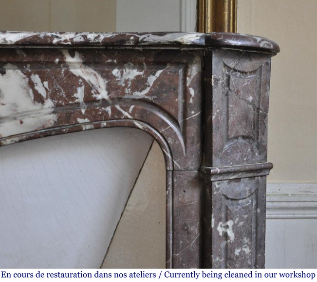 Antique Louis XV style fireplace in Rouge du Nord marble-6