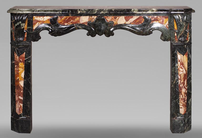 18th century Provençal fireplace in Vert de Mer and Breche de Saint Maximin marble-0