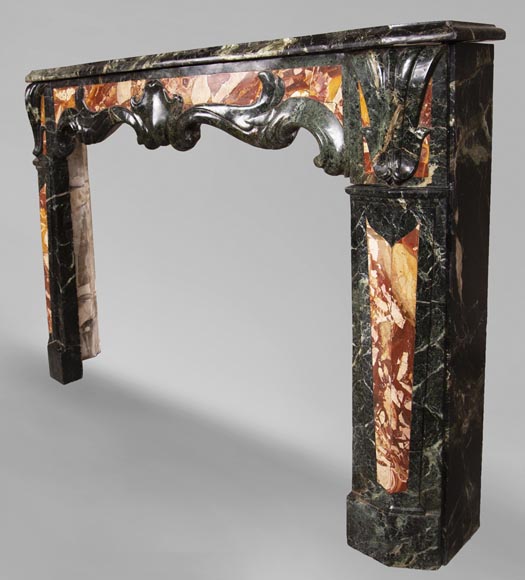 18th century Provençal fireplace in Vert de Mer and Breche de Saint Maximin marble-6