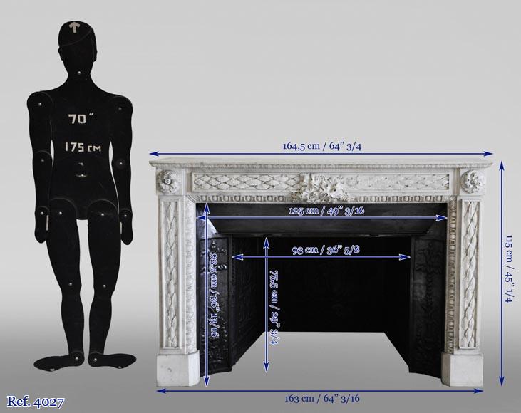 Antique Louis XVI period fireplace in Carrara marble decorated with grapevines and grapes-15