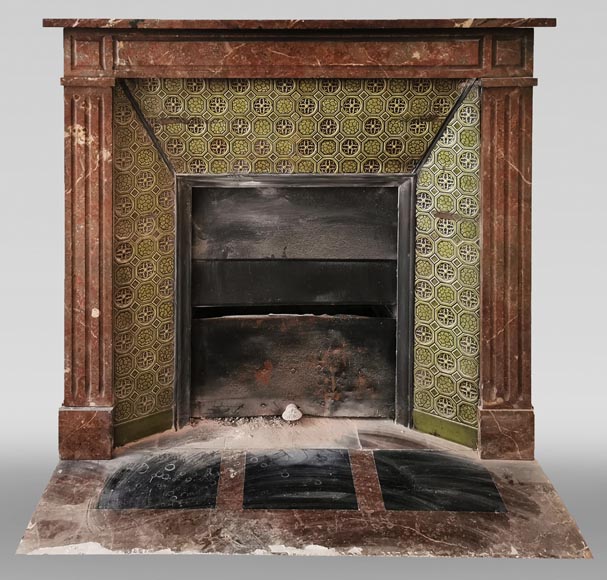 Small Louis XVI style mantel in Rouge du Nord marble-0